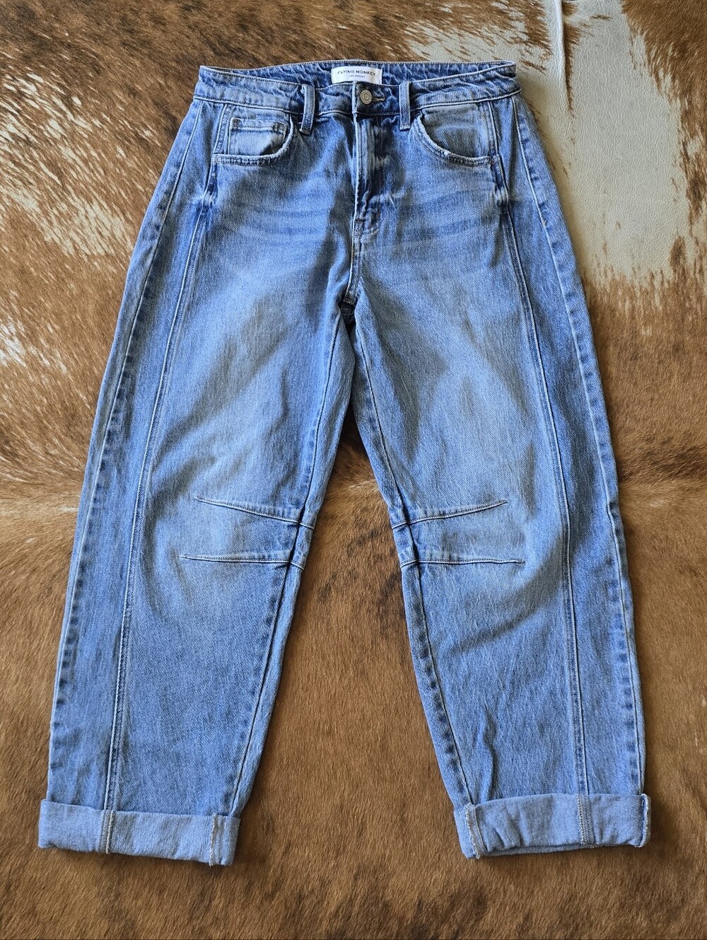 Flying Monkey Paneled Barrel Fit Cuffed Jeans